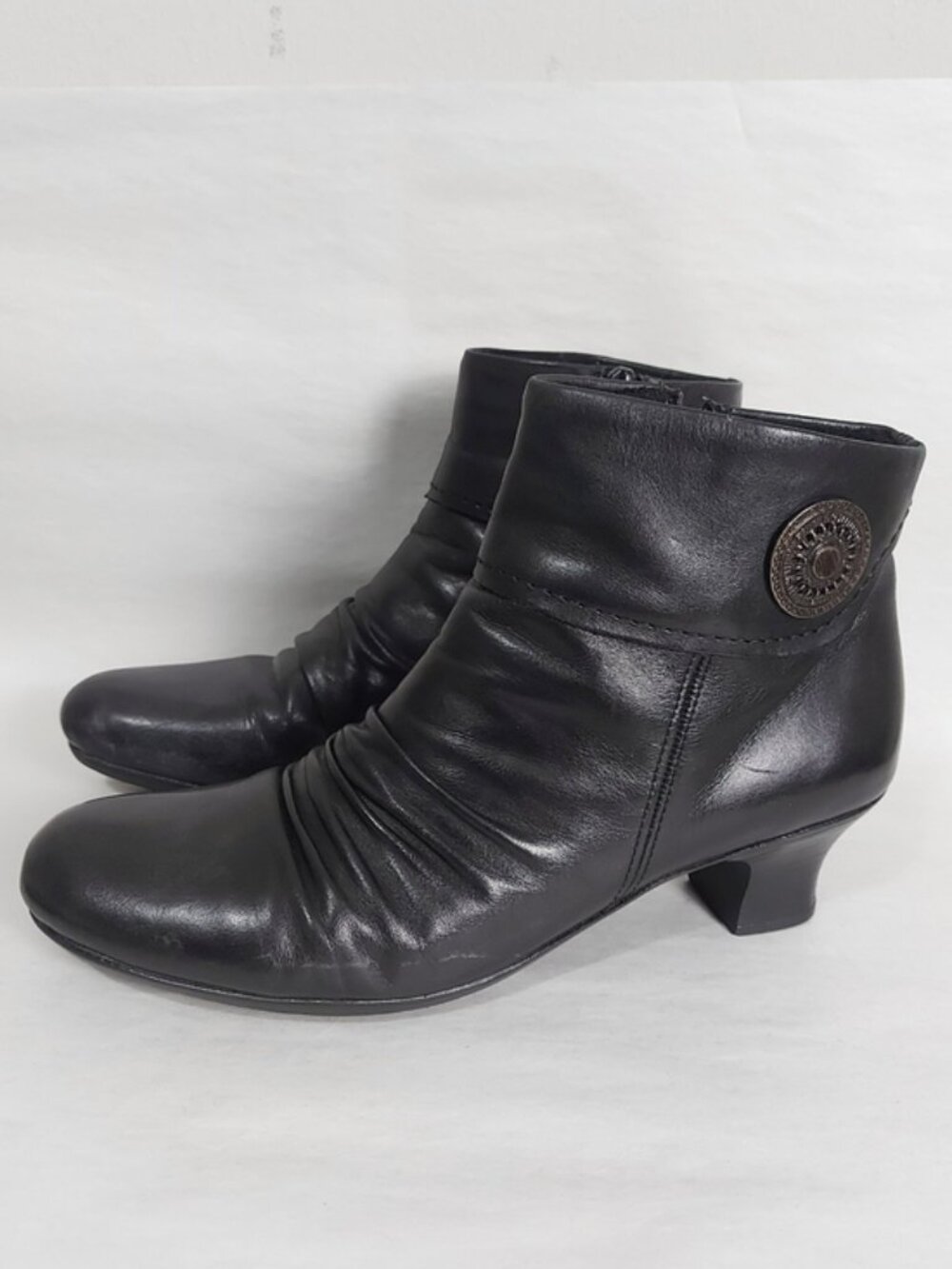 Rieker Kendra Anti-Stress Ruched Slouchy Ankle Boots Size 41 EU Black Leather